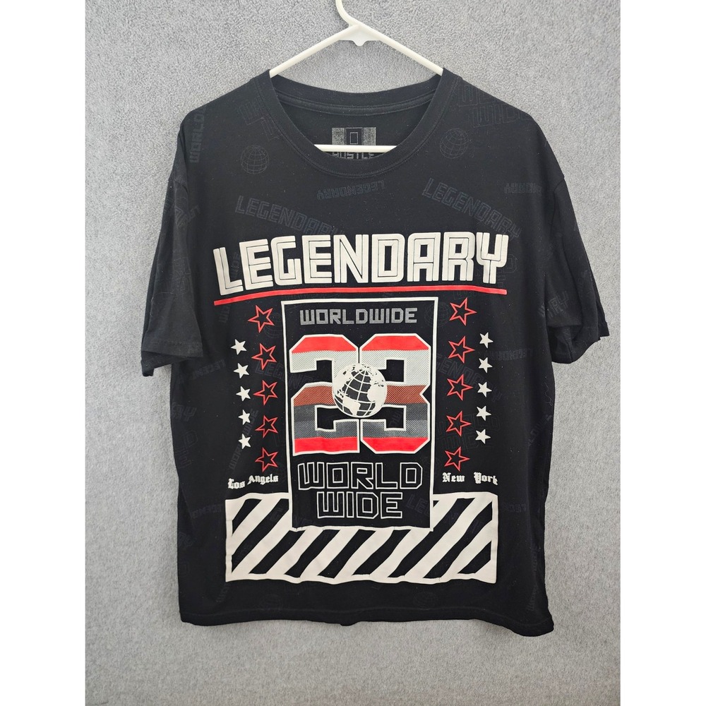 Hustle Men's 2XL Black Legendary Worldwide 23 Graphic Logo Crew Neck T-Shirt